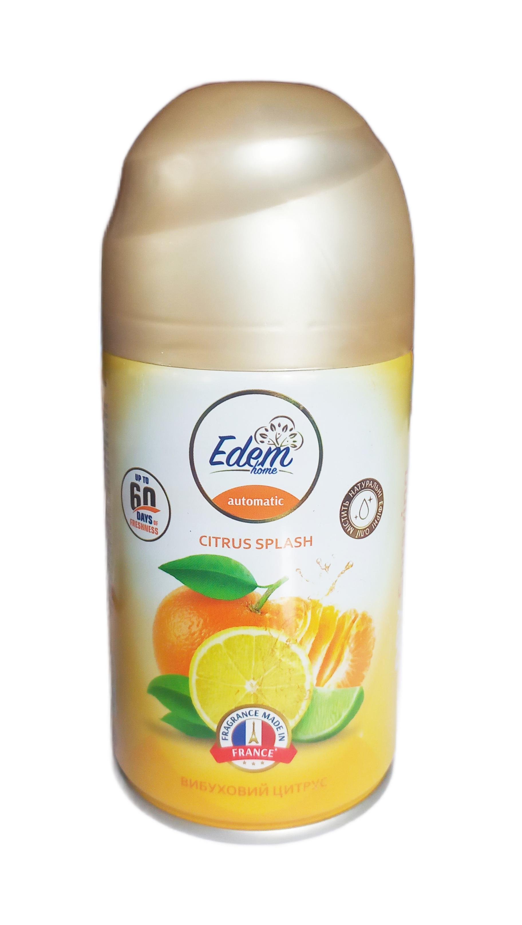 Баллончик сменный Edem Взрывной цитрус для автоматического освежителя воздуха 260 мл (130334) Баллончик сменный Edem Взрывной цитрус для автоматического освежителя воздуха 260 мл (130334)