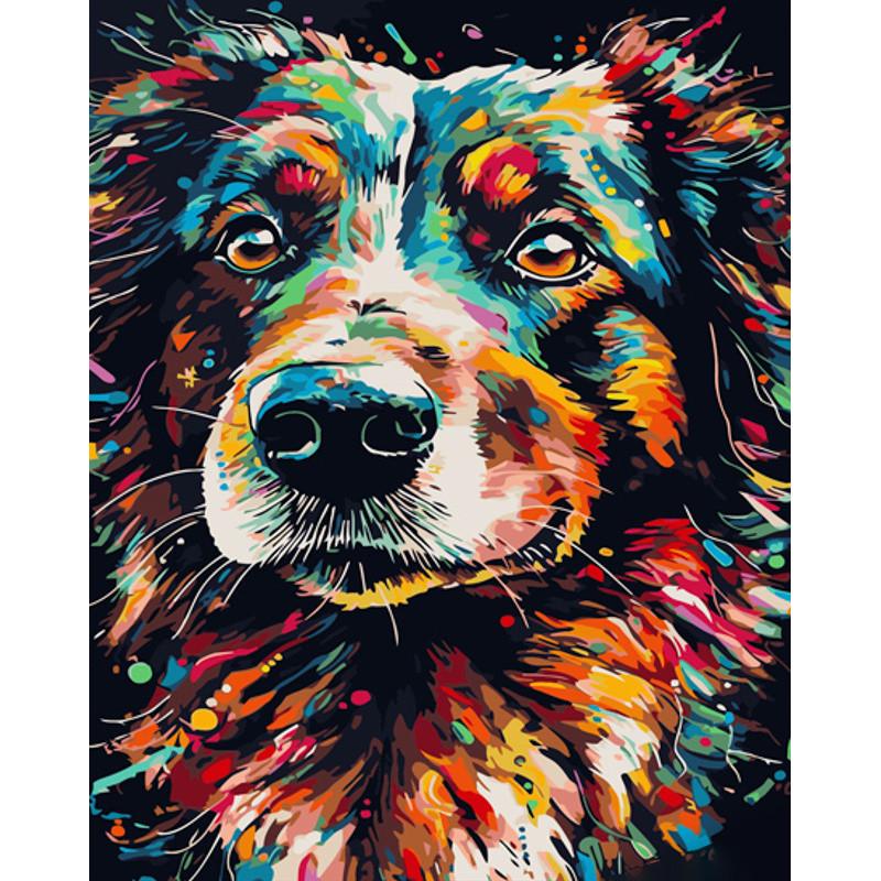 Картина по номерам Strateg Премиум Поп-арт бордер-коли с лаком и уровнем 40х50 см (GS1520)