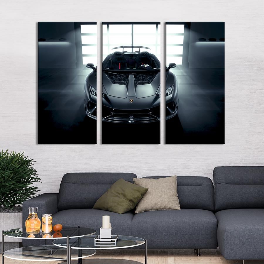 Картина на холсте триптих Стильная серая Lamborghini Huracan Performante 128x81 см (1337-31)