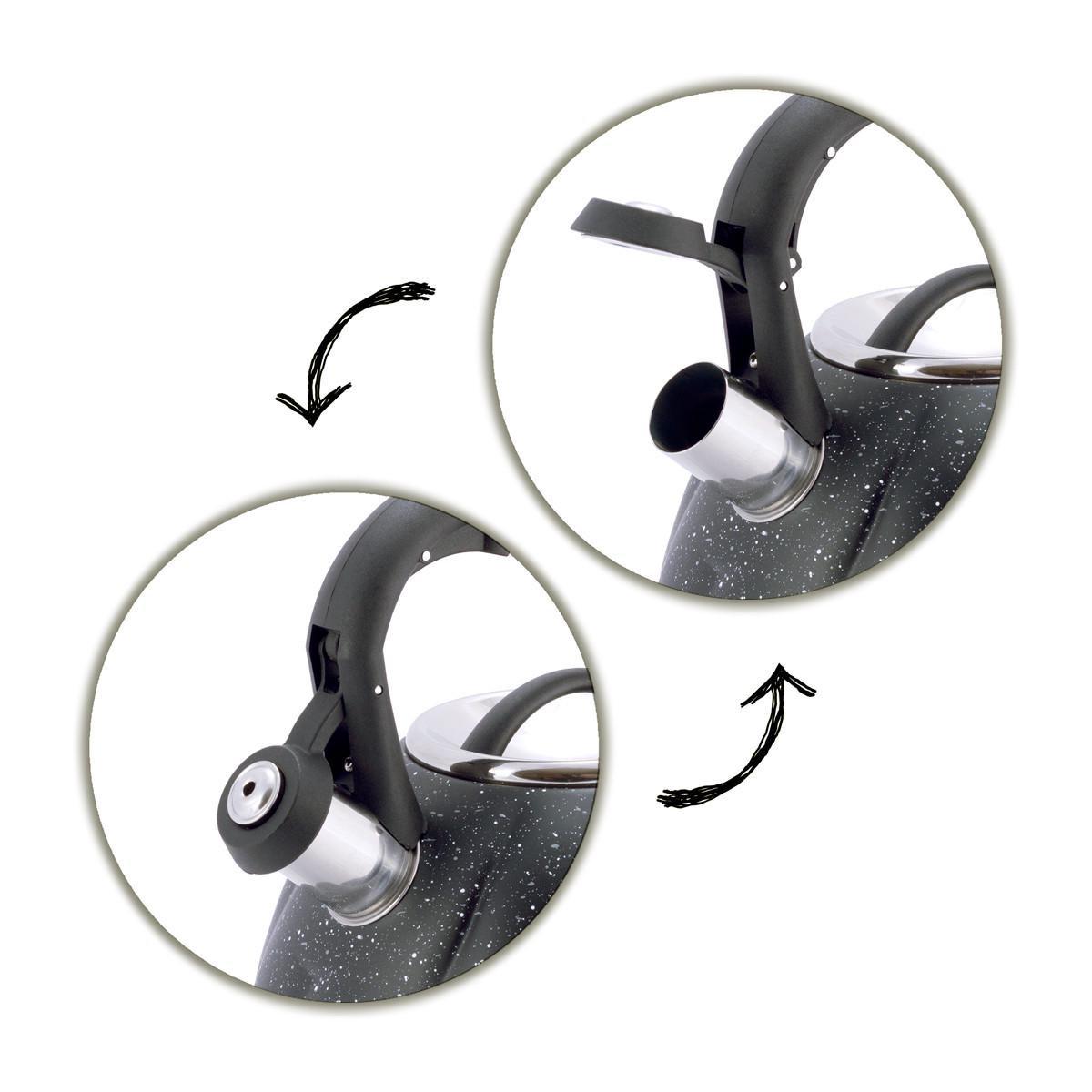 Чайник зі свистком та нейлоновою ручкою Kamille KM-1073 з нержавіючої сталі 3 л Чорний мармур (150-84-1073) - фото 2 Чайник зі свистком та нейлоновою ручкою Kamille KM-1073 з нержавіючої сталі 3 л Чорний мармур (150-84-1073) - фото 2