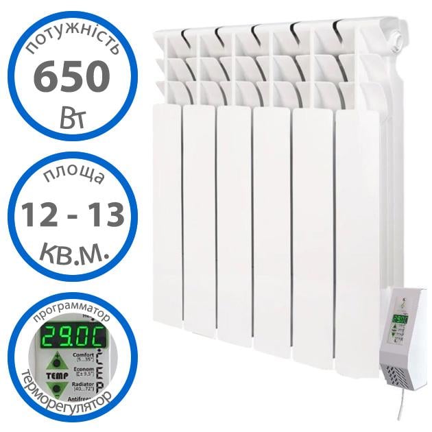 Електрорадіатор настінний ECOTEPLO з терморегулятором 6 секцій 13 м2 650 Вт (29694520) - фото 3