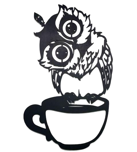 Декоративне панно Сова з чашкою 60 см Чорний (00579-чор-60)