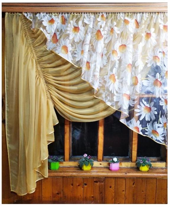 Шторы Камелия левая Грушевый/Ромашка (1502361736)