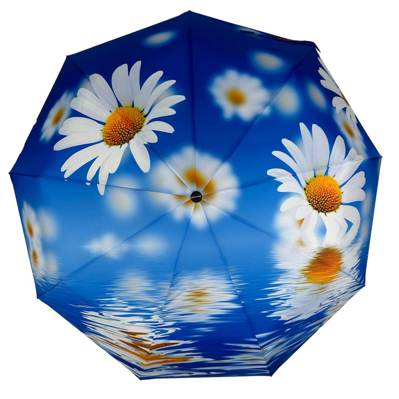 Зонт женский автомат Rain Flower с ромашками в подарочной упаковке с платком Голубой (01020-6) - фото 3