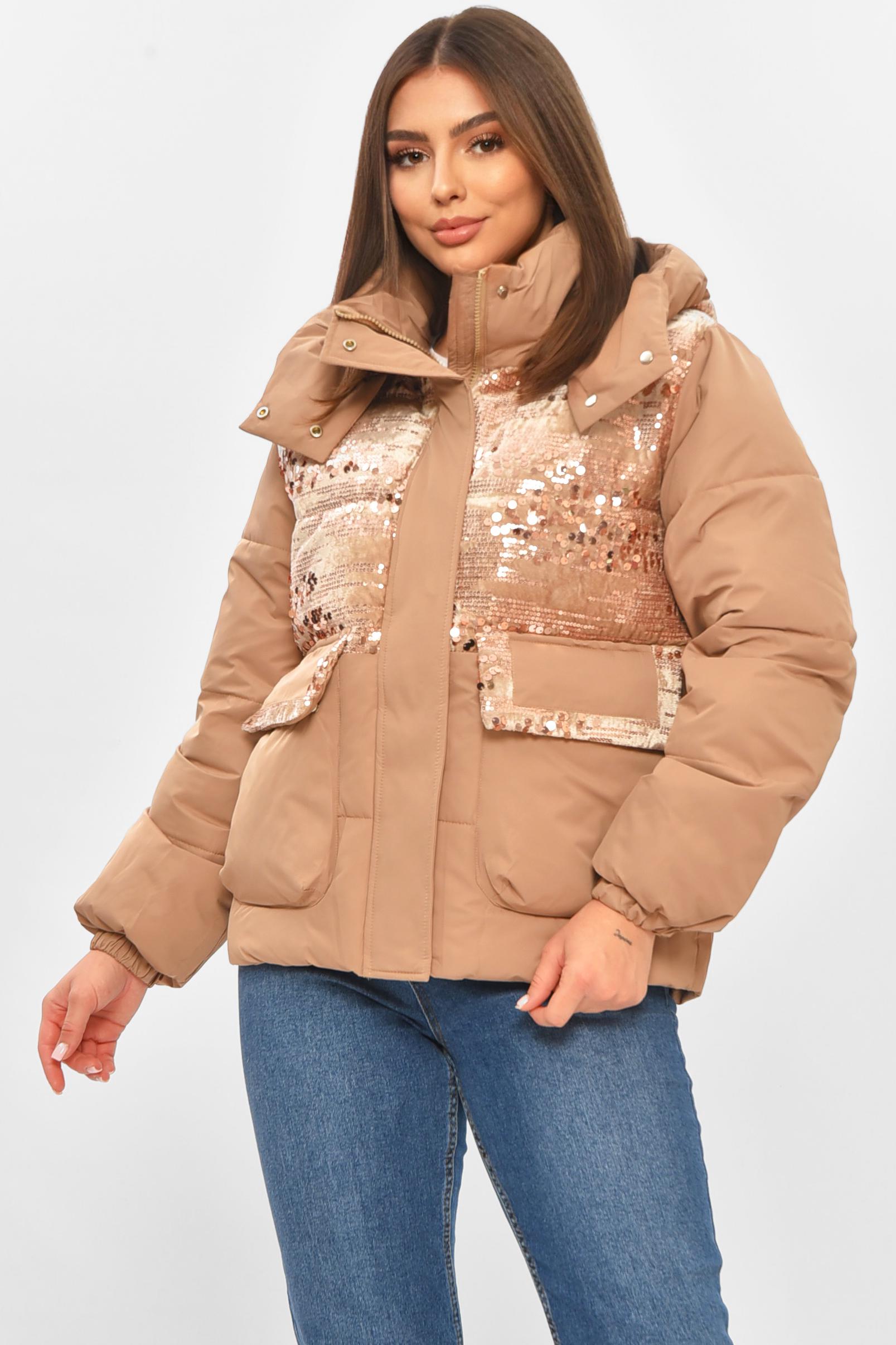 Куртка жіноча демісезонна з паєтками L Бежевий (206113)