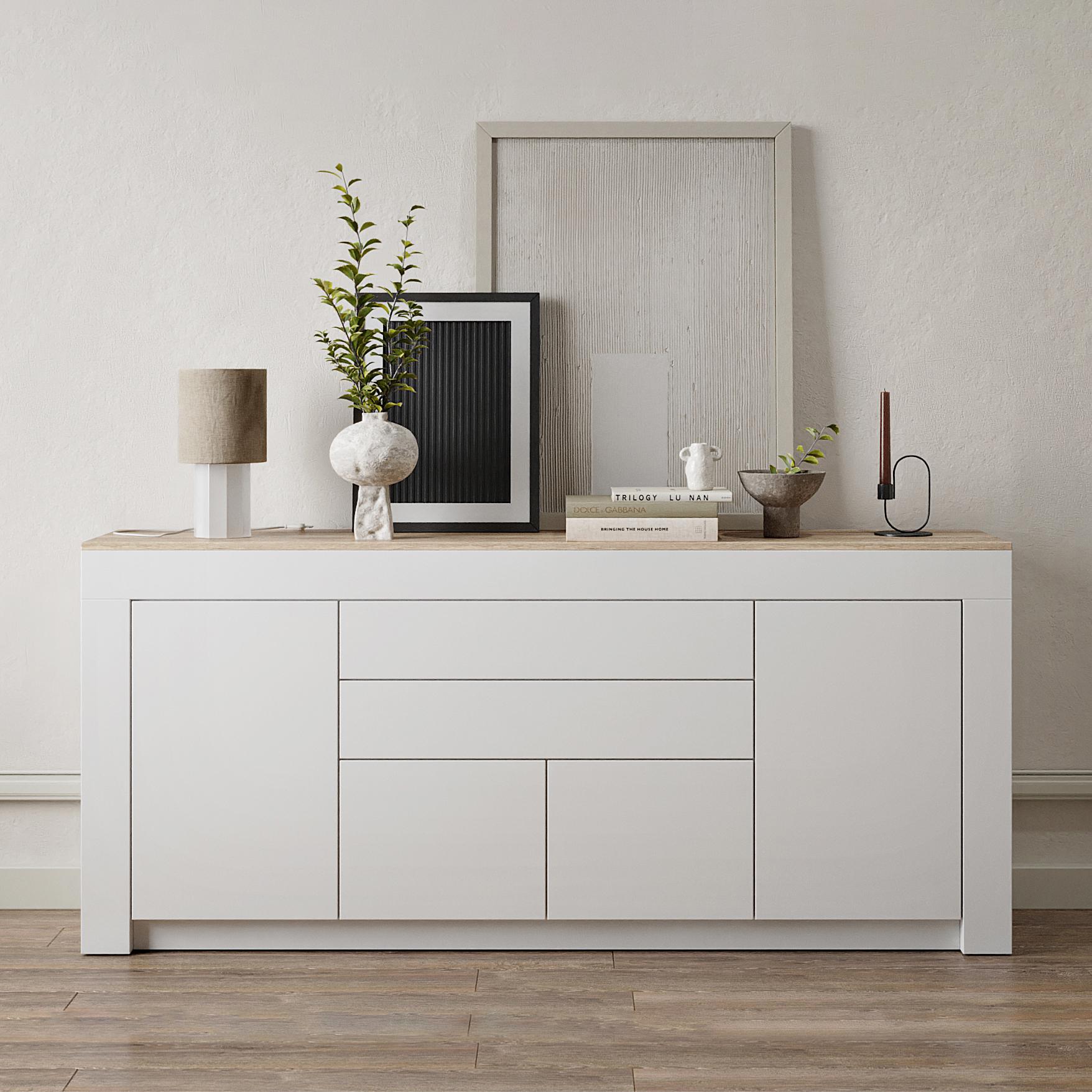 Комод с дверцами и ящиками без ручек Ларри-2 1900x350x840 мм Белый/Дуб Сонома - фото 1