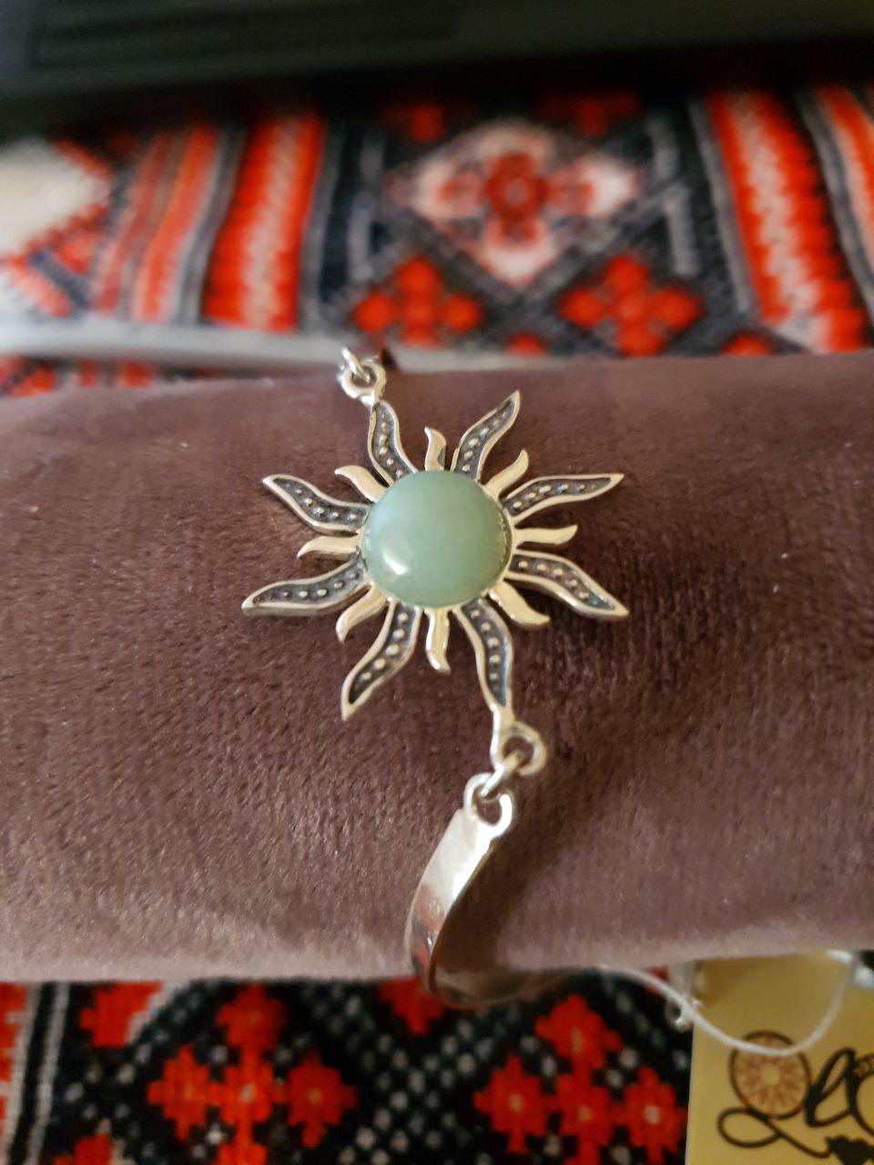 Браслет срібний Сонце з камінням нефрит 925 проба (2607612427) - фото 12