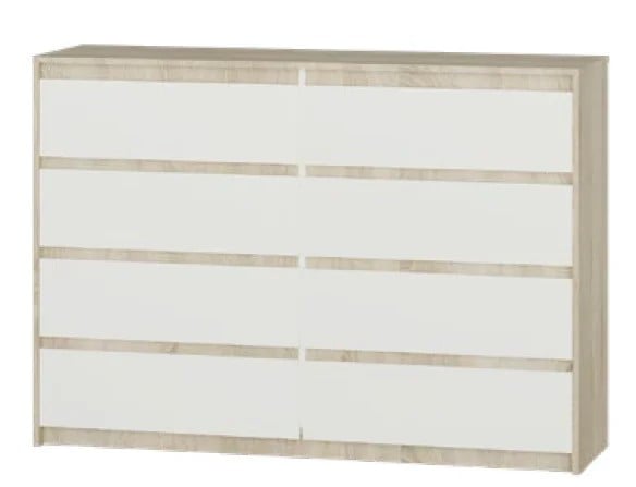 Комод Эверест Микс-5 ролики на 8 ящиков 138,5х38х97,7 см Сонома/Белый (EVR-2055)
