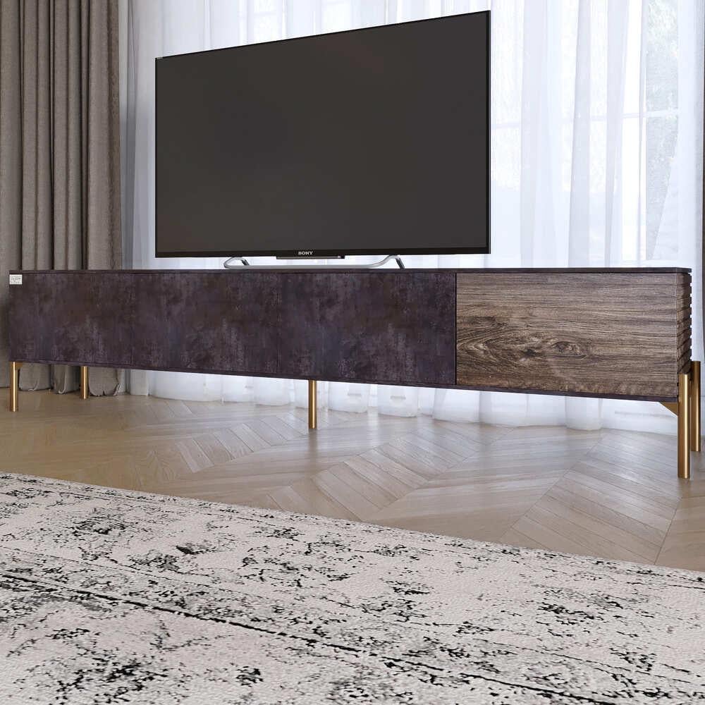 Тумба под телевизор Lion Грей на золотых металлических ножках Бетон темный/Дерево (000-000-2477)