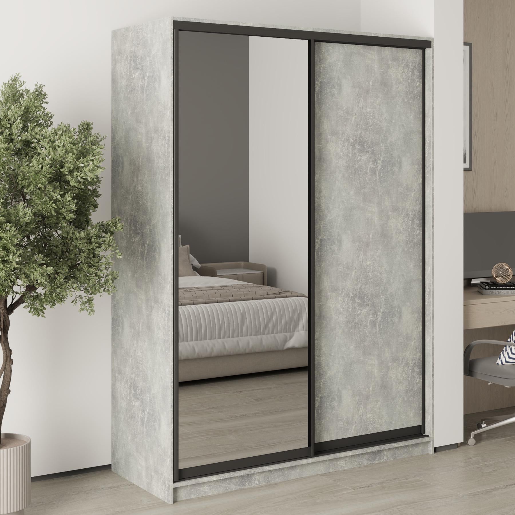 Шкаф-купе двухдверный MebelStar Комбо BG ДСП/зеркало 150x60x210 см Бетон (MBS-11576) Шкаф-купе двухдверный MebelStar Комбо BG ДСП/зеркало 150x60x210 см Бетон (MBS-11576)