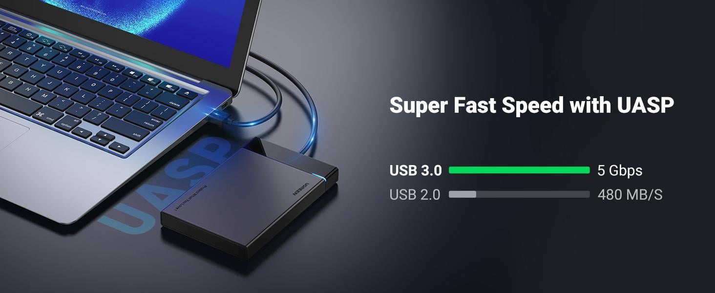 Корпус UGREEN для SSD/HDD 2.5"/5 Гбіт/с SATA III з USB кабелем 0.3 м Чорний (30847) - фото 6