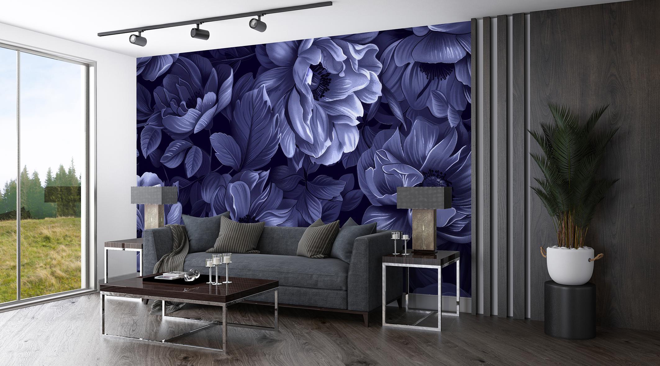 Фотообои флизелиновые Upstream Темно-синие цветы 180х120 см (VINT-012/2) - фото 5