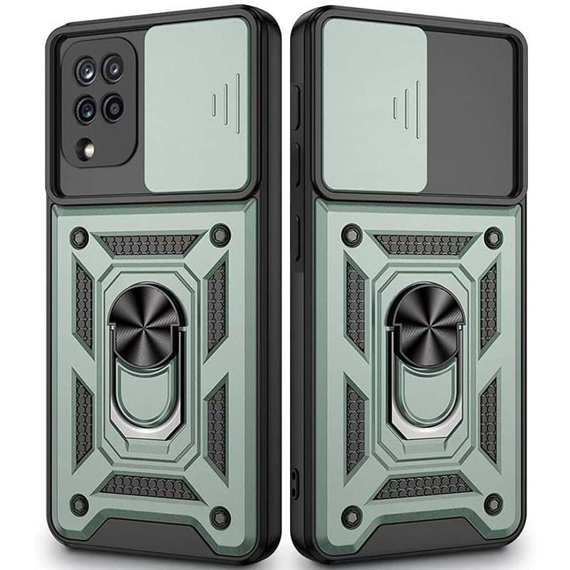 Ударопрочный чехол Camshield Serge Ring для Samsung Galaxy A22 4G/M32 TPU PC, Шторка на камеру, Зеленый
