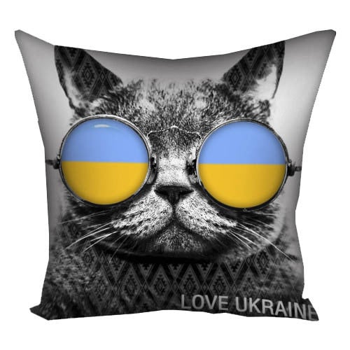 Подушка с принтом Кот в очках Love Ukraine 40x40 см (4P_UKR098)