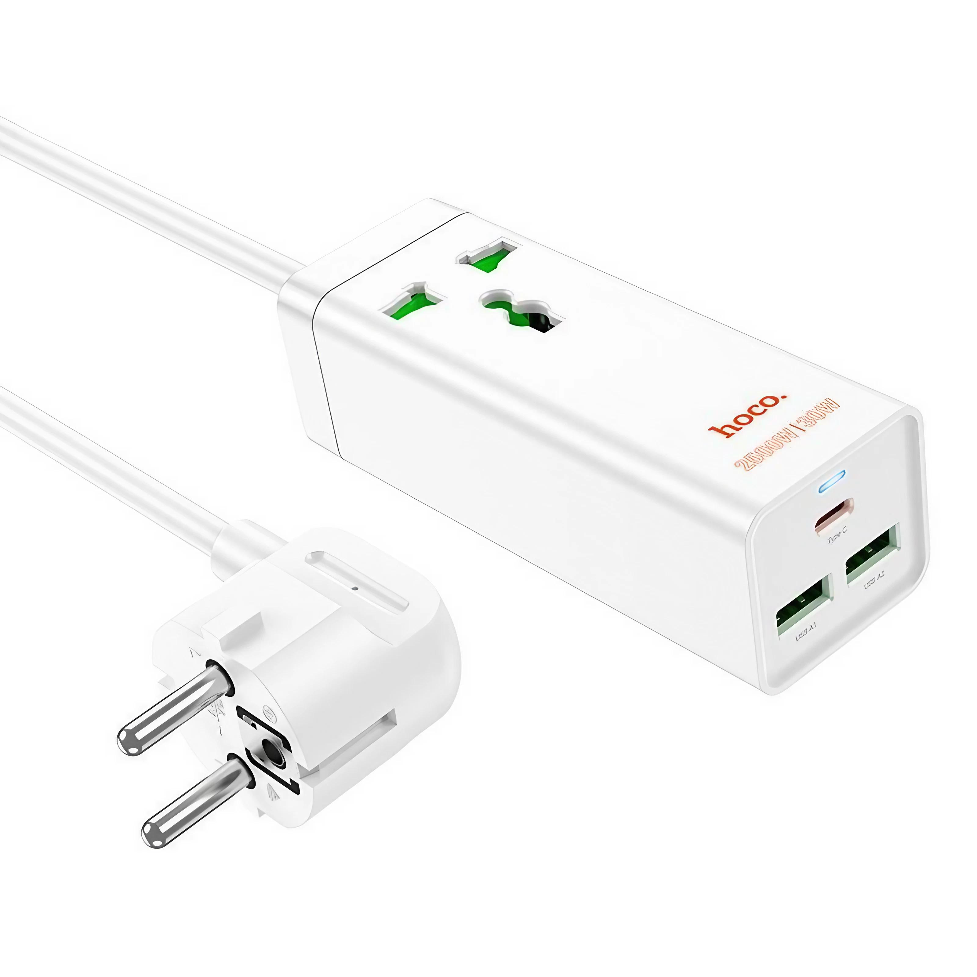 Удлинитель сетевой Hoco AC9A 1x250V+2хUSB/1хType-C 30W 1,5 м Белый (кт-785034)