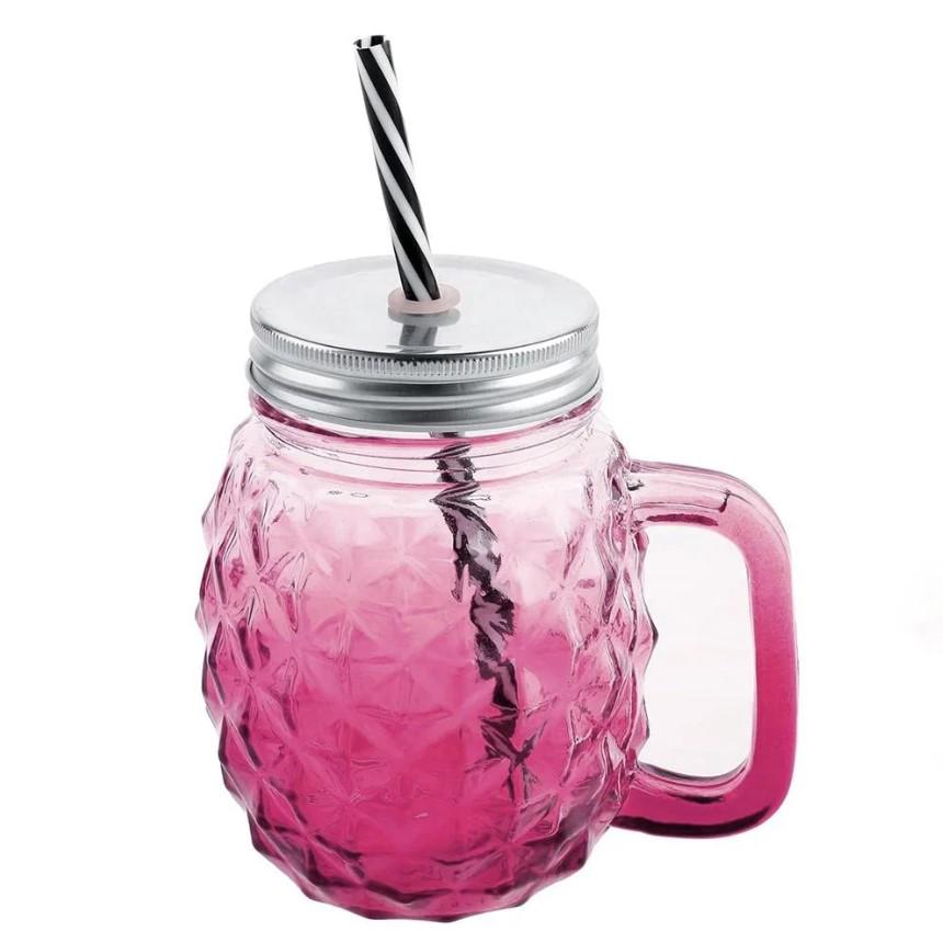 Чашка-банка скляна Ананас з кришкою і трубочкою 500 мл Рожевий (OS-K9480R) - фото 2