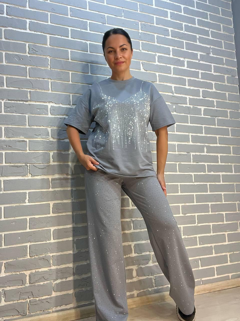 Костюм жіночий YUJIE YISHANG 7347 футболка імітація майки і штани M Сірий (2500) - фото 5