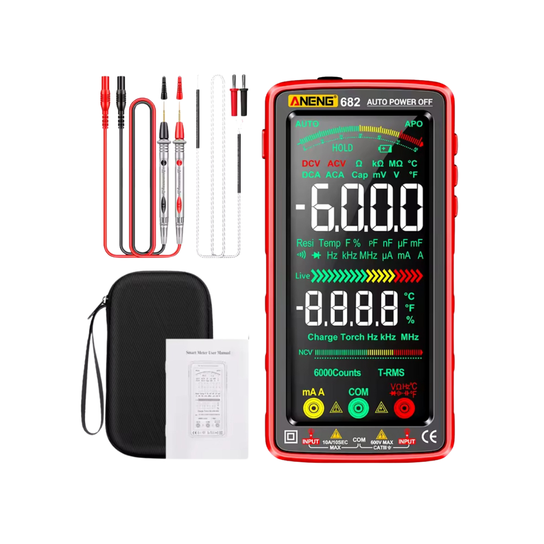 Мультиметр цифровий Aneng 682 6000 відліків сенсорний екран Li ion 3,7 V 2800 mAh тестер Red