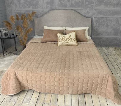 Покрывало евро с подушками однотонное Бежевый (32515)