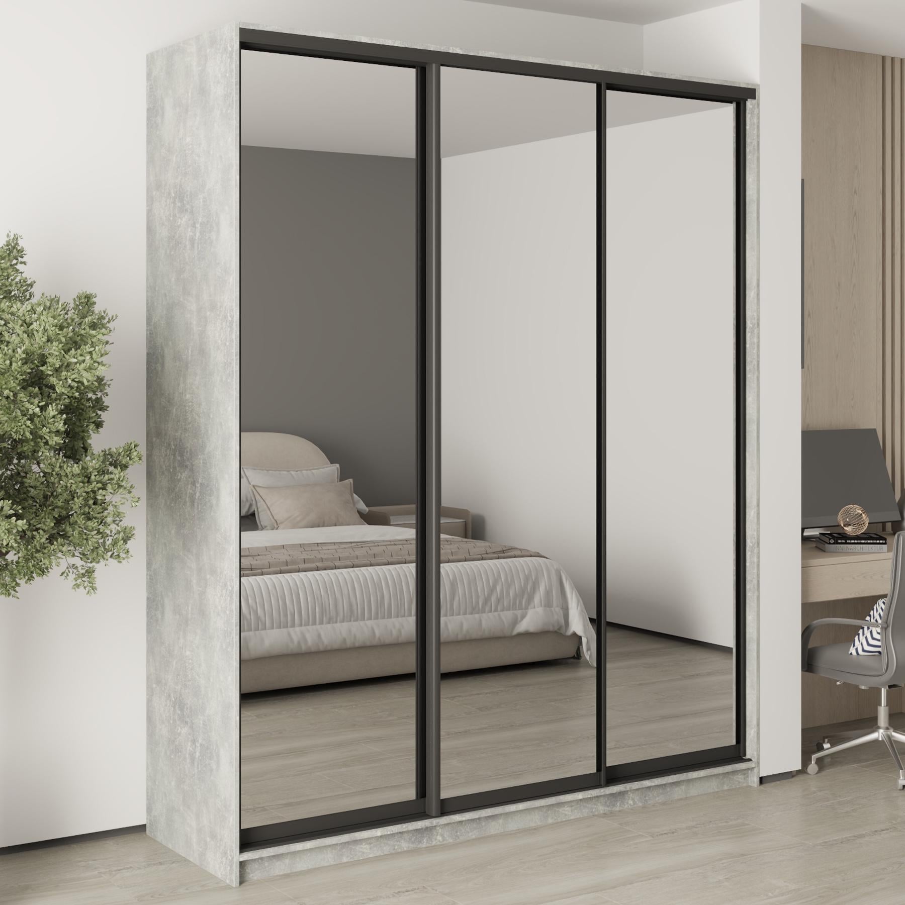 Шкаф-купе трехдверный MebelStar Комбо BG 3 зеркала 200x45x240 см Бетон (MBS-9850)