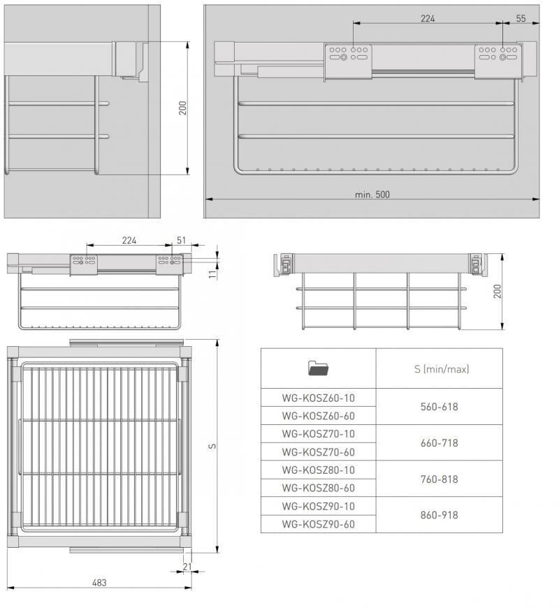 Кошик для білизни GTV Elite з дотягом 800 мм Чорний (WG-KOSZ80-20) - фото 4 Кошик для білизни GTV Elite з дотягом 800 мм Чорний (WG-KOSZ80-20) - фото 4