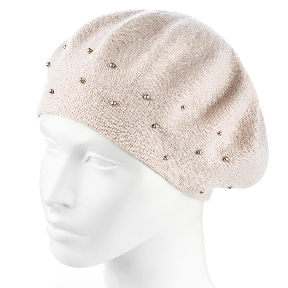 Берет женский двойной ZOLLY ZH259 с бусинами универсальный Светлая пудра (290082)