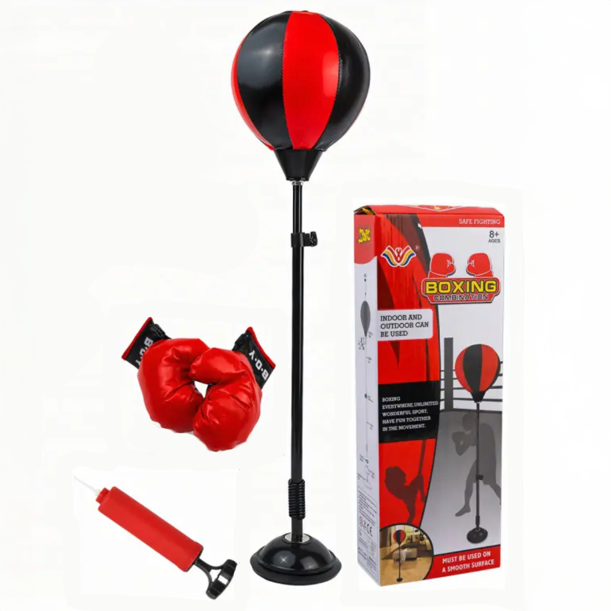 Боксерская стойка-груша напольная на подставке с перчатками и регулировкой высоты 127 см (Е500210)