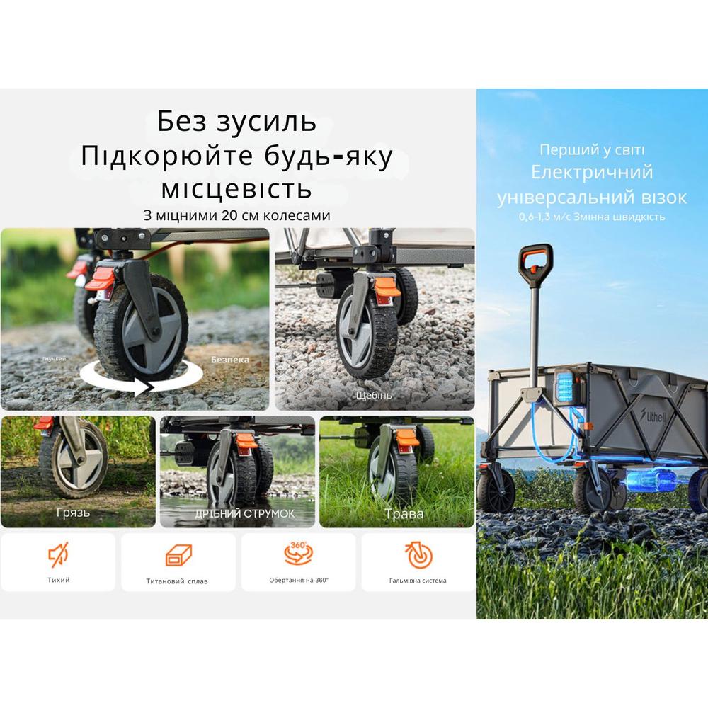 Тележка аккумуляторная с двигателем Litheli 500W 1.3 м/с 20000 mAh 190 л до 60 кг White (U20HW01-0U115) - фото 7