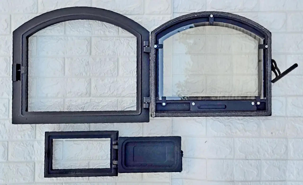 Дверки чавунні для каміна з термостійким склом і регулятором піддуву 42х49 см та піддувальні 16x26 см - фото 2