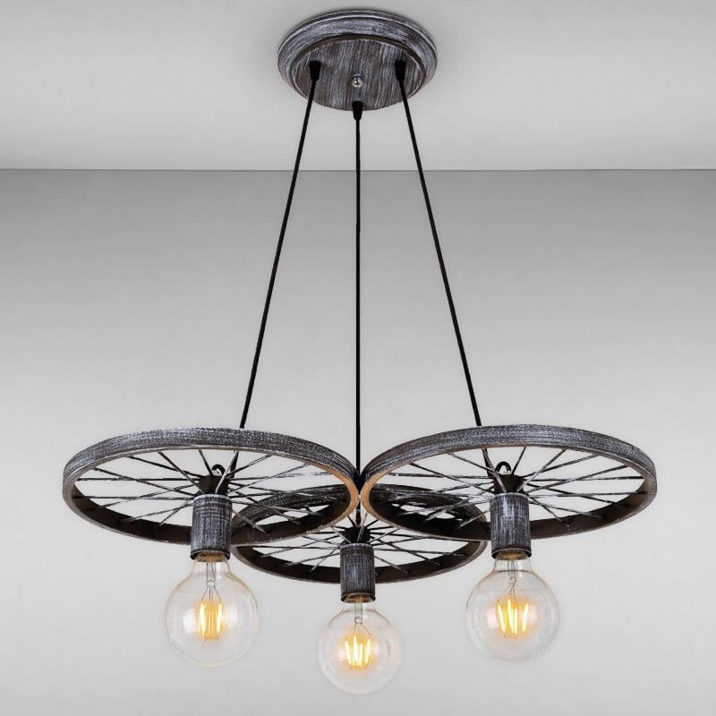 Люстра подвесная Light House LS-16113-3 OX колесо на три лампы Черный/Серый