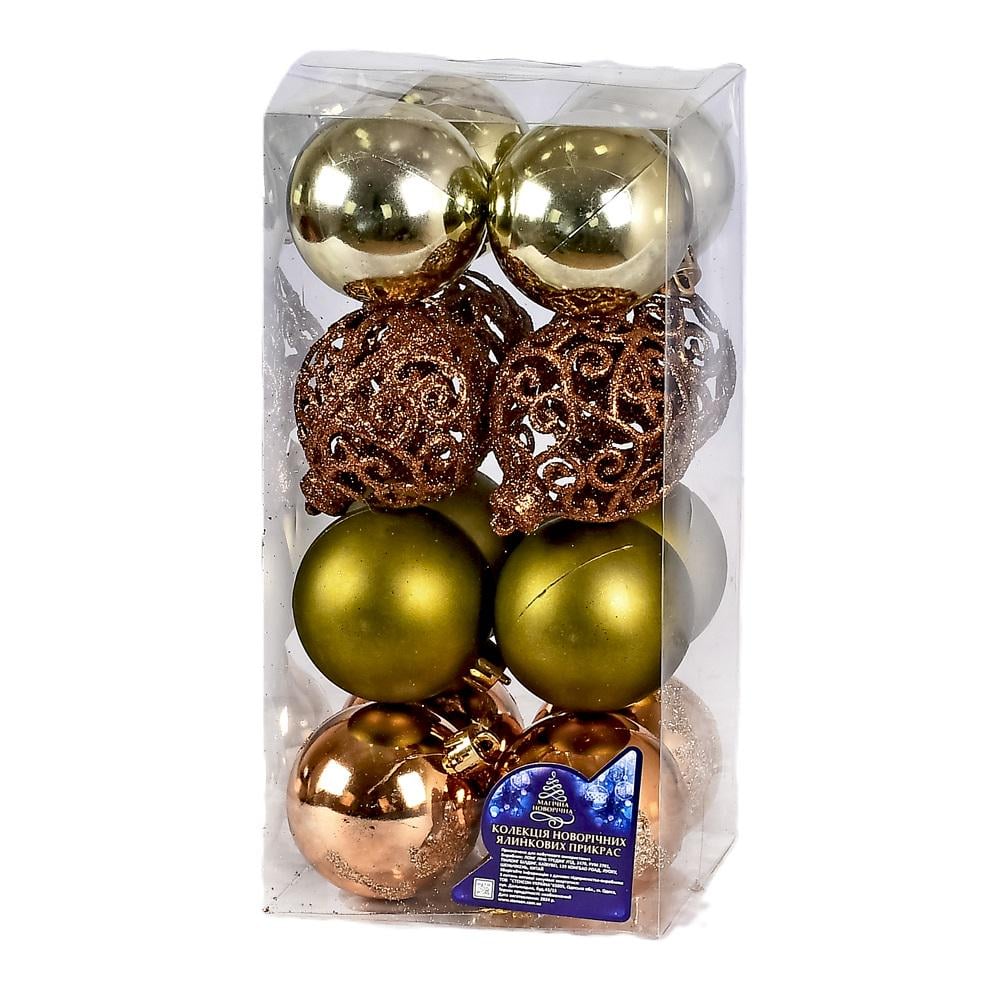 Елочные новогодние шарики 9704 пластиковые 6 см 16 шт. (607947)