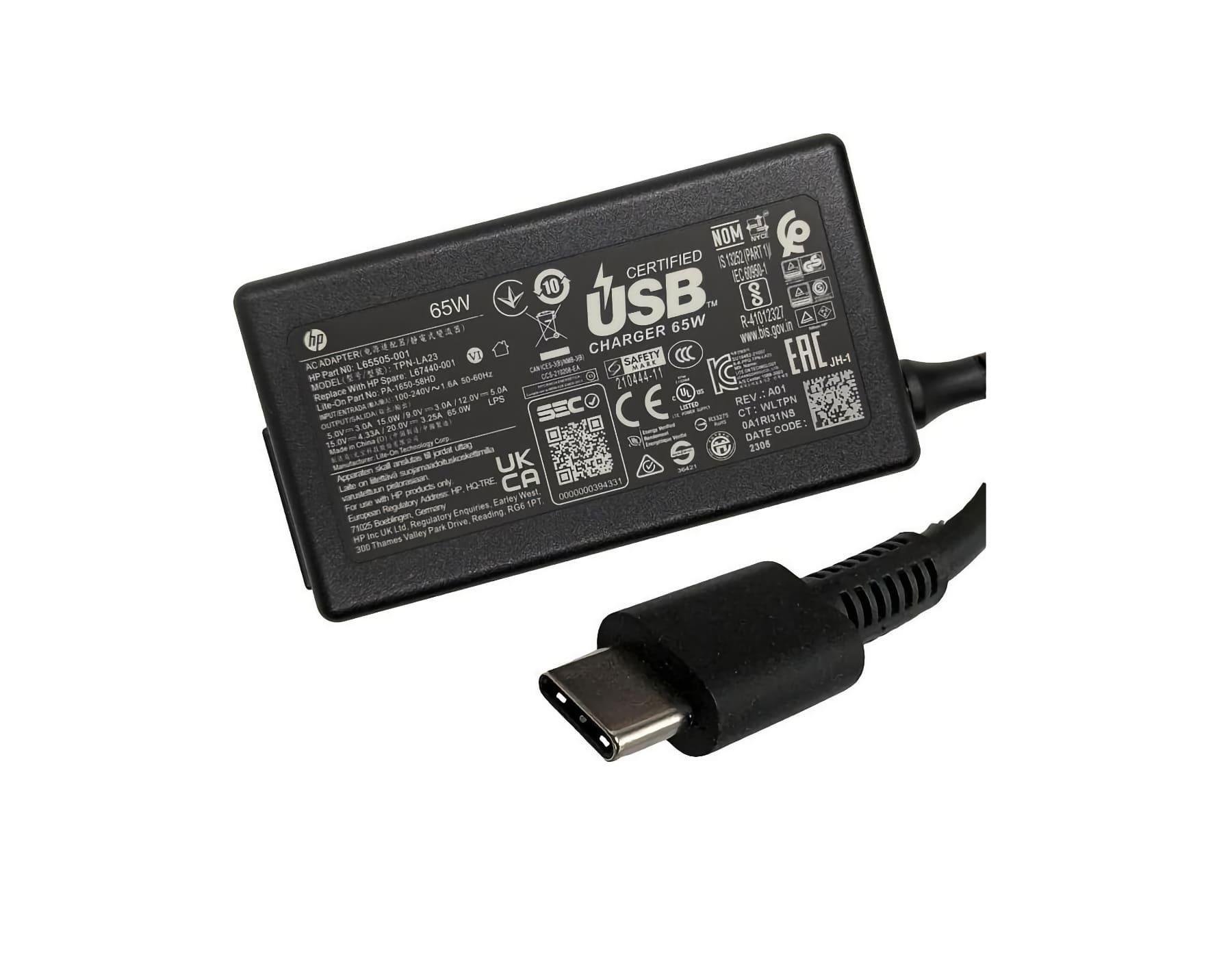 Адаптер для ноутбука HP 65W 5V-3A/9V-3A/12V-5A/15V-4,33A/20V-3,25A USB Type-C (TPN-CA21) - фото 3 Адаптер для ноутбука HP 65W 5V-3A/9V-3A/12V-5A/15V-4,33A/20V-3,25A USB Type-C (TPN-CA21) - фото 3