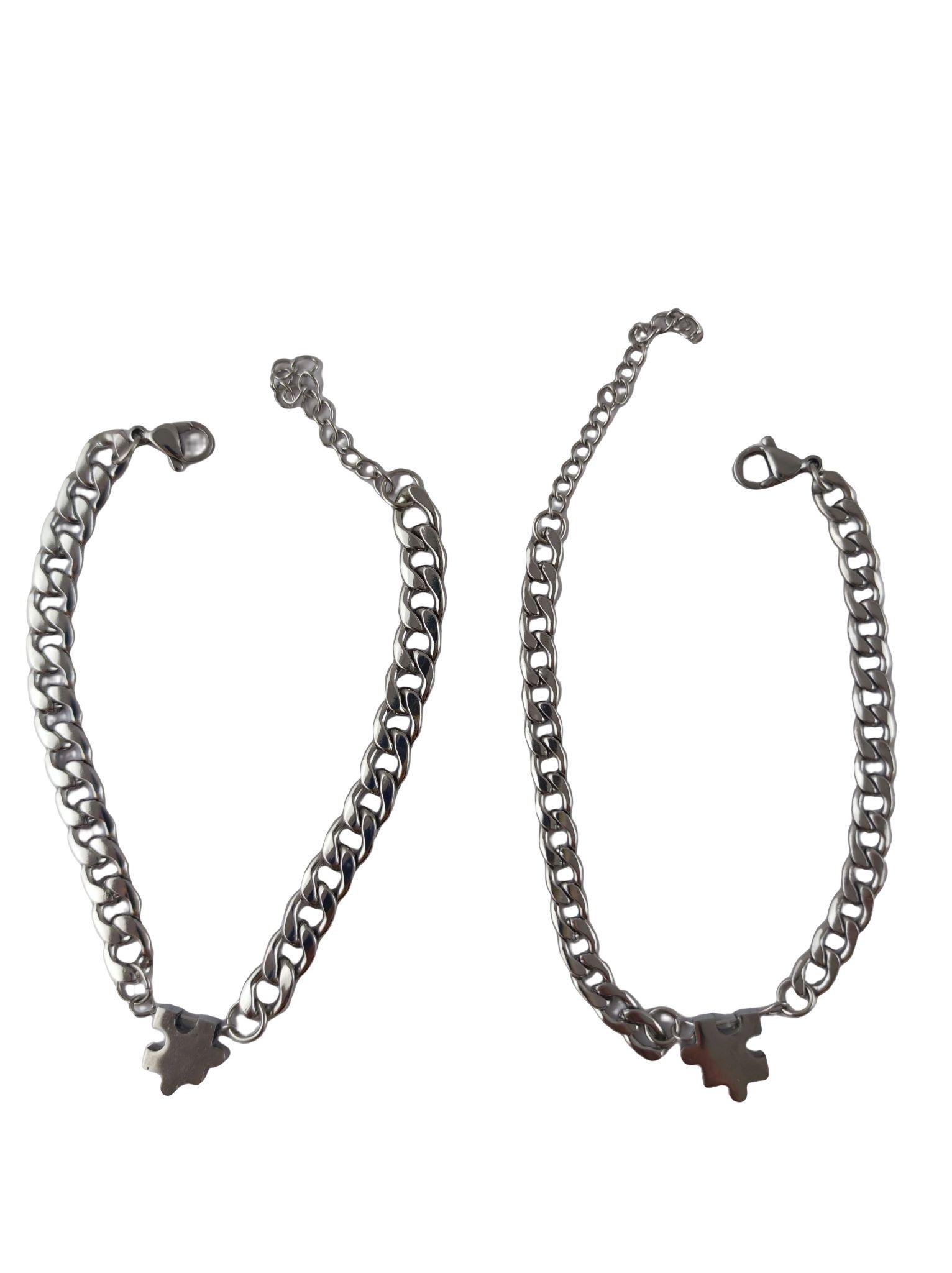 Браслеты парные с кулонами Пазлы металл Серебристый (138947-1)