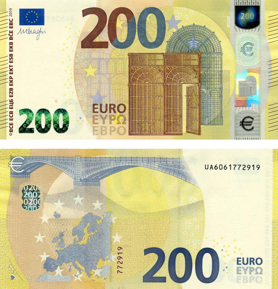 Коллекционная банкнота Франция 200 евро 2019 UA U004 Драги UNC (Б12138)