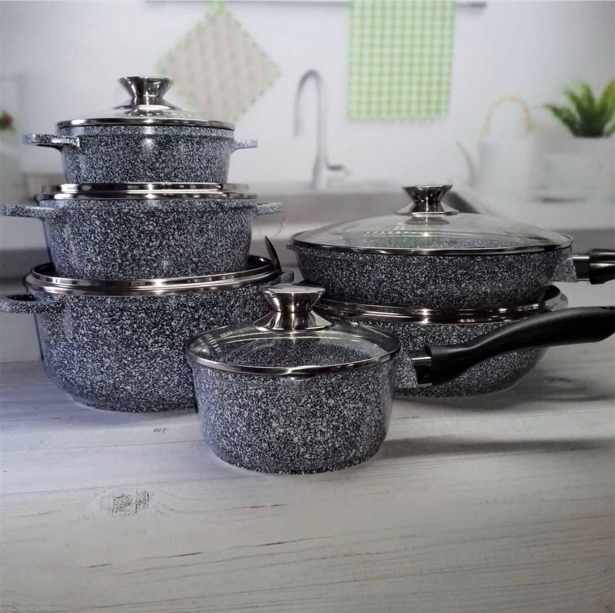 Набір посуду Edenberg з гранітним антипригарним покриттям 14 пр. Сірий (EB-8145) - фото 3 Набір посуду Edenberg з гранітним антипригарним покриттям 14 пр. Сірий (EB-8145) - фото 3