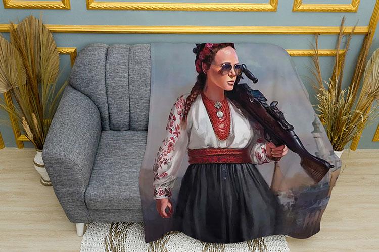 Плед PromoZP Українка з кулеметом плюш двошаровий 150х210 см (111544-3)