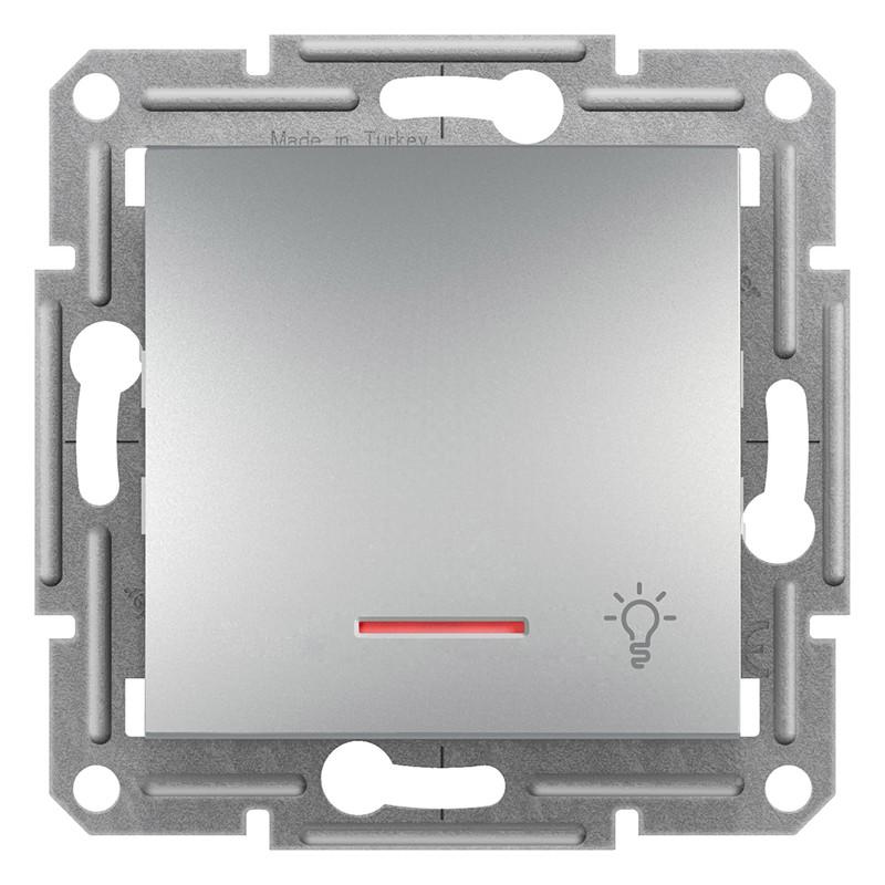 Выключатель кнопочный Schneider Electric Asfora с подсветкой самозажимной ABS Алюминиевый (EPH1800161)
