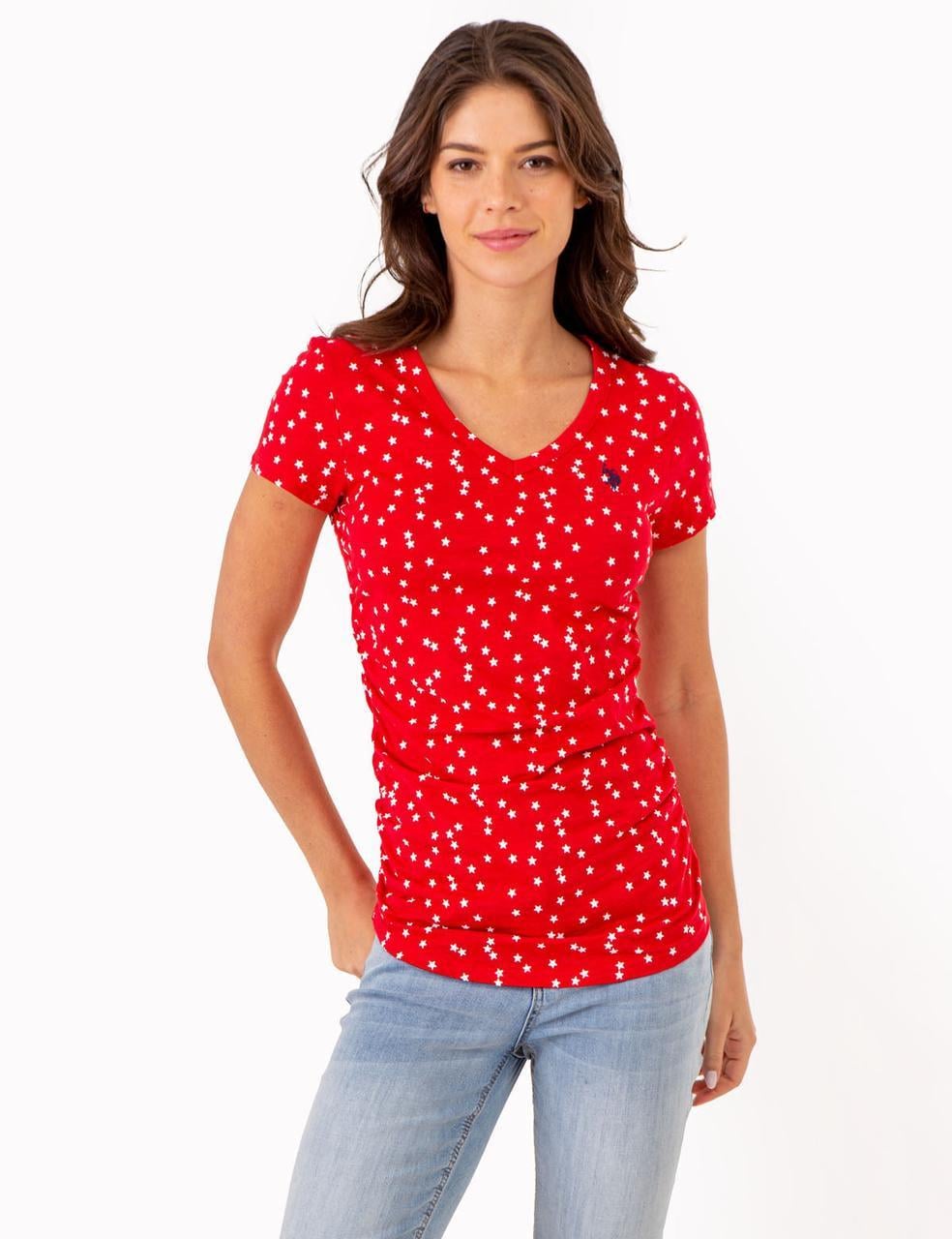 Футболка женская US Polo ASSN STAR PRINT RUCHED SIDE L Красный (786660535716)