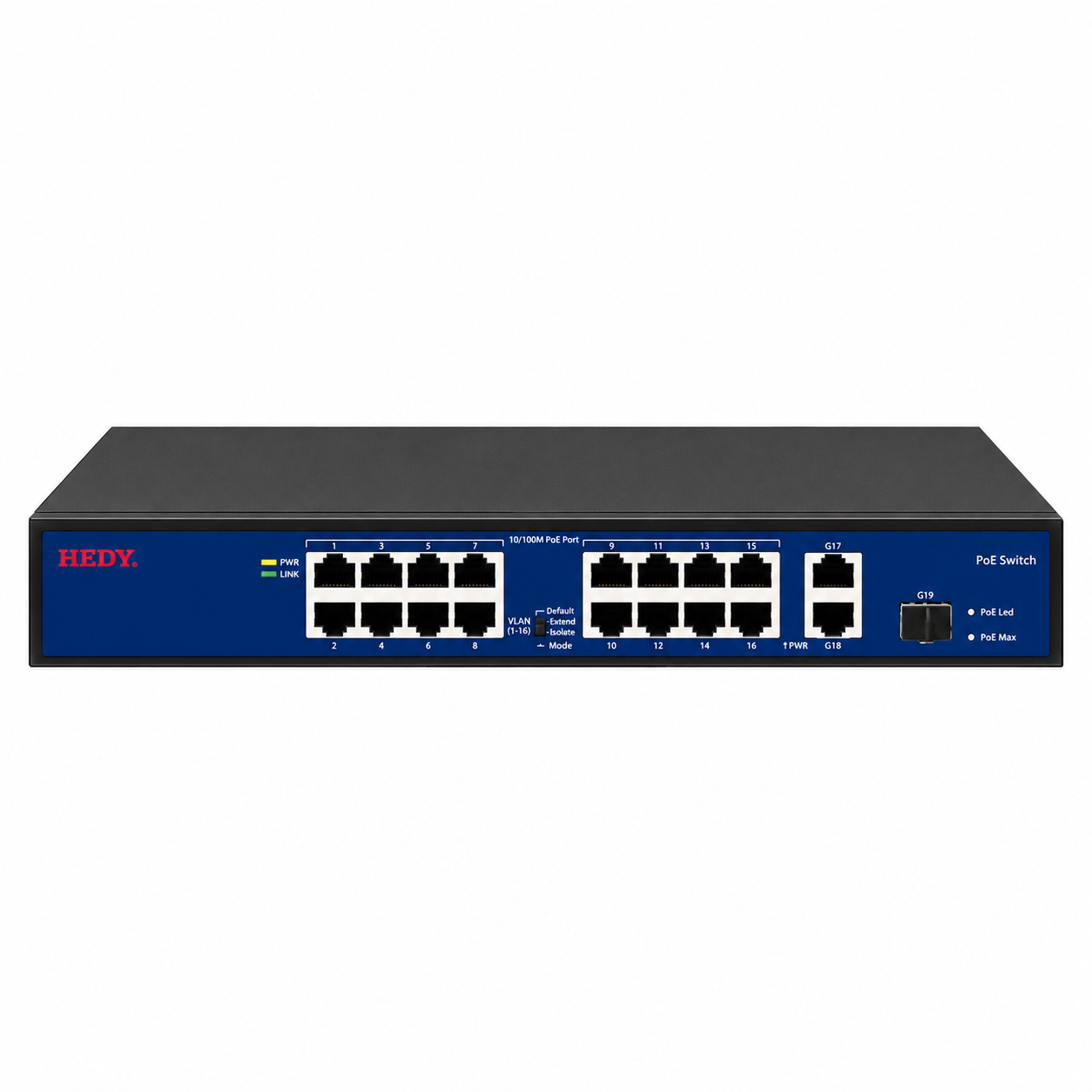 Коммутатор Hedy HN16H2G1S-200-V1 неуправляемый 19-портовый PoE AC 100-240 В для настольной установки (HN16H2G1S-200-V1)