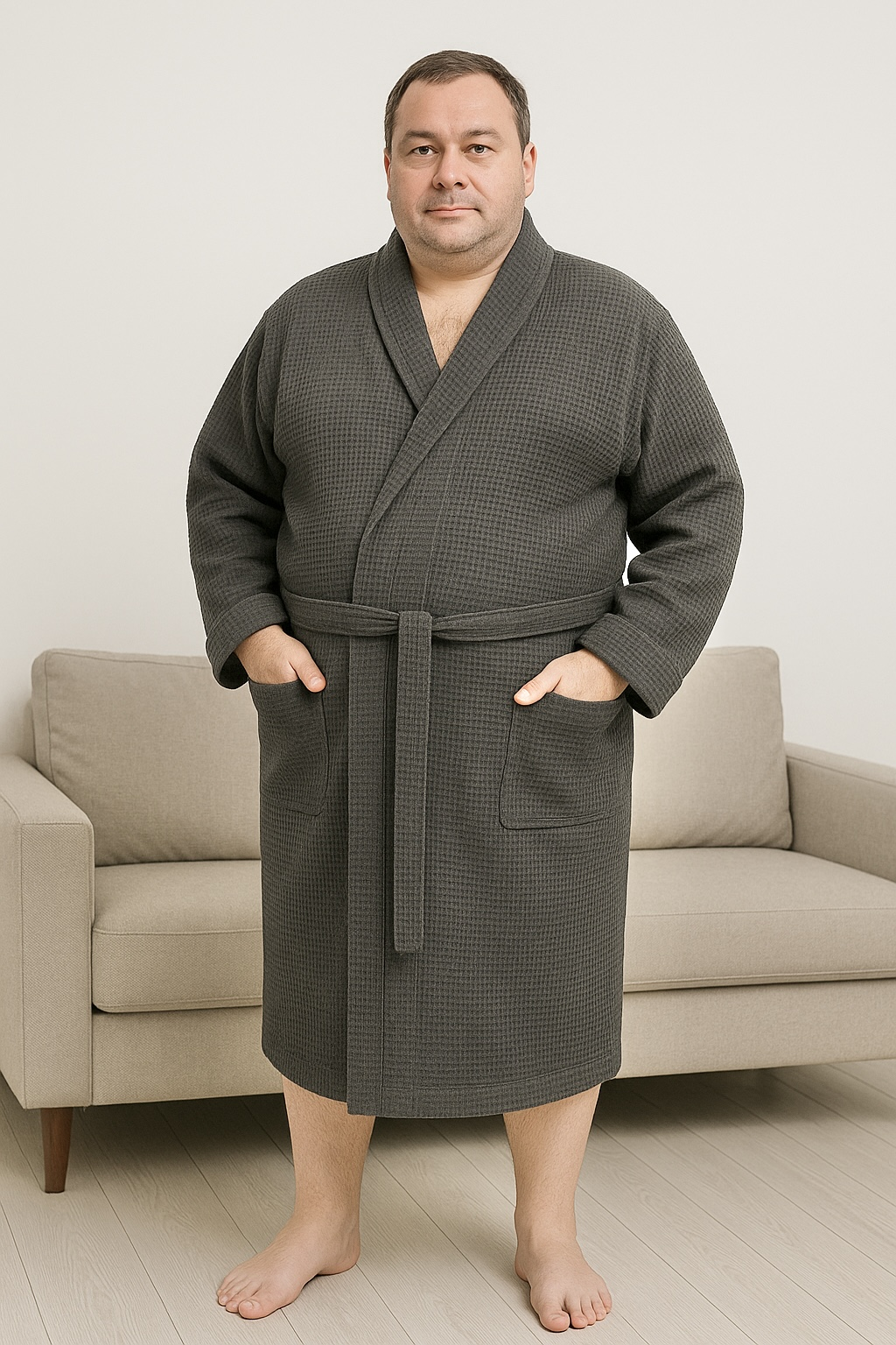Халат вафельный унисекс Объятия Big size шаль 4XL Серый (924/4XL)