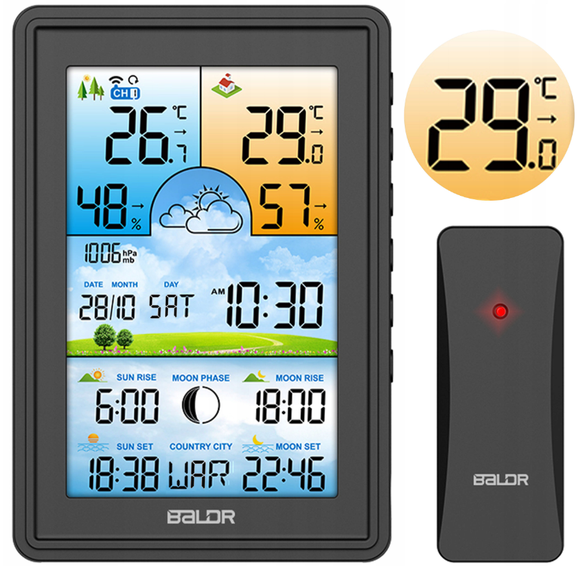 Метеостанция Baldr BD-906 беспроводная Черный (BD-906) - фото 2 Метеостанция Baldr BD-906 беспроводная Черный (BD-906) - фото 2