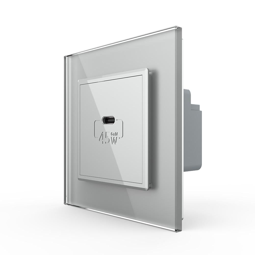 Розетка USB type C Livolo с блоком питания 45W Серый (VL-C7-FCUC-2IP)