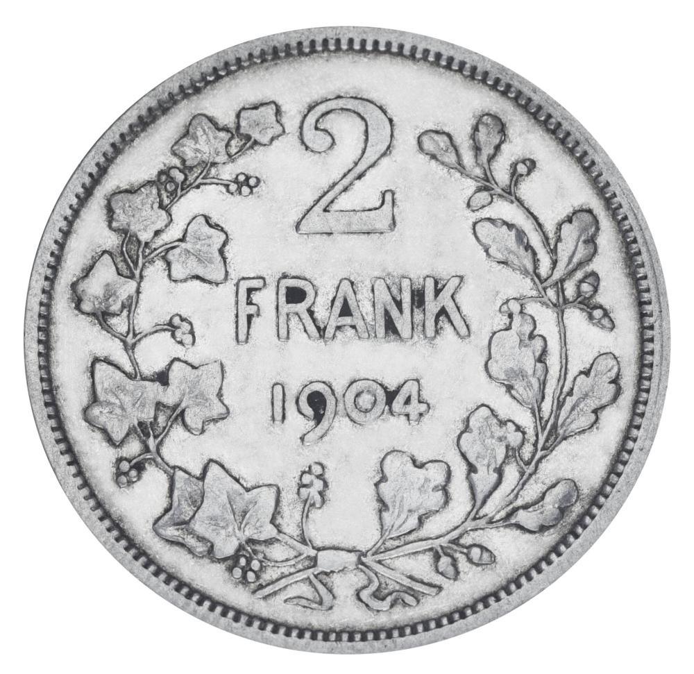 Коллекционная монета Бельгия 2 франка 1904 серебро F-VF Голландский надпись Ag 835 10 г (М19851)