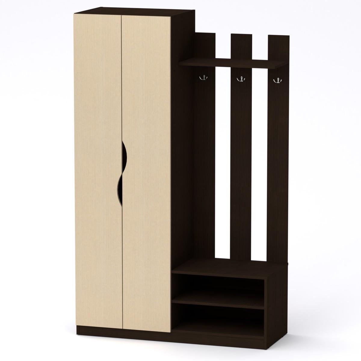 Шафа у вітальню з вішалками та полицями в три яруси Компаніт Ніна Венге темний/Венге світлий