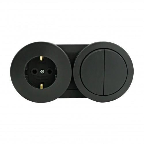 Выключатель двухклавишный Ovivo xOne и розетка с/з IP54 Антрацит (27486970)