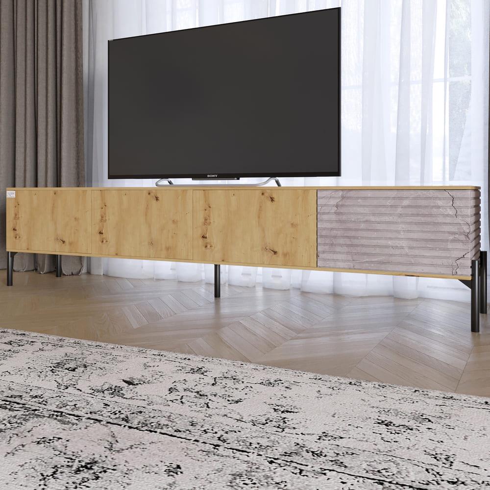 Тумба под телевизор Lion Грей на черных металлических ножках Дуб Артизан/Камень (000-000-2490)