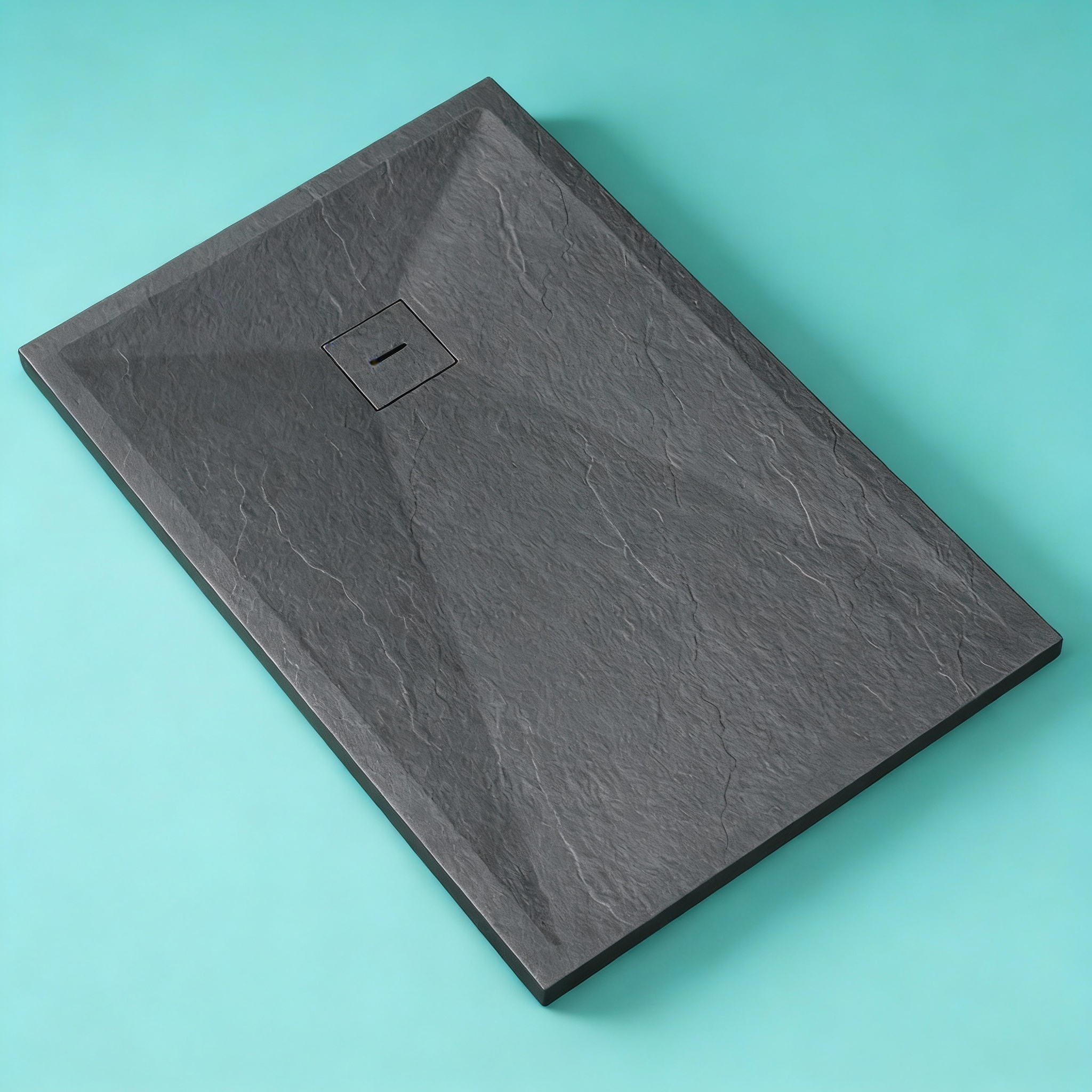 Поддон для душа из искусственного камня литой мрамор композит с каменной крышкой и противоскользящей поверхностью 80х120 см Черный/Графит