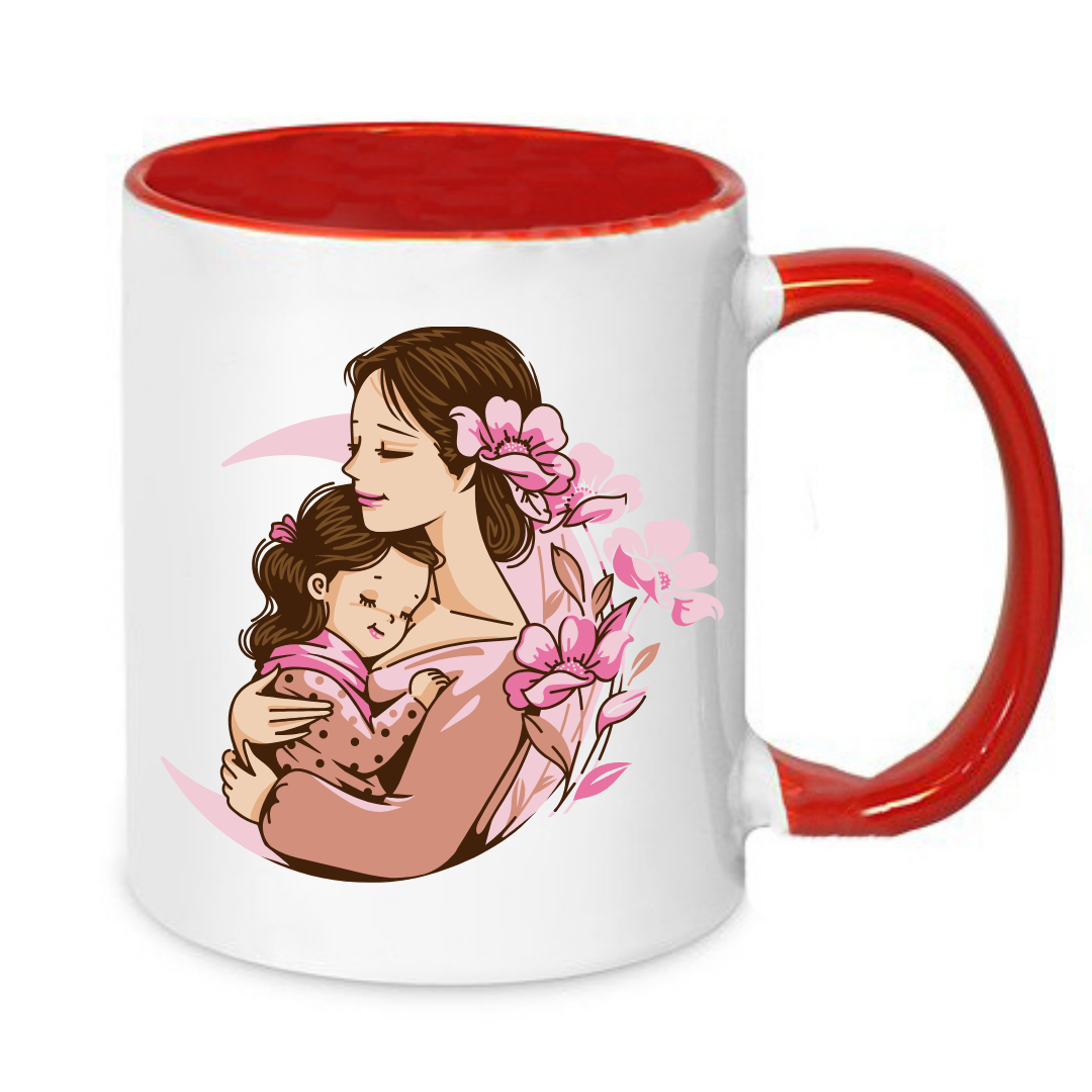 Чашка керамічна глянцева Мама з дитиною 330 мл Білий з червоним (001412)