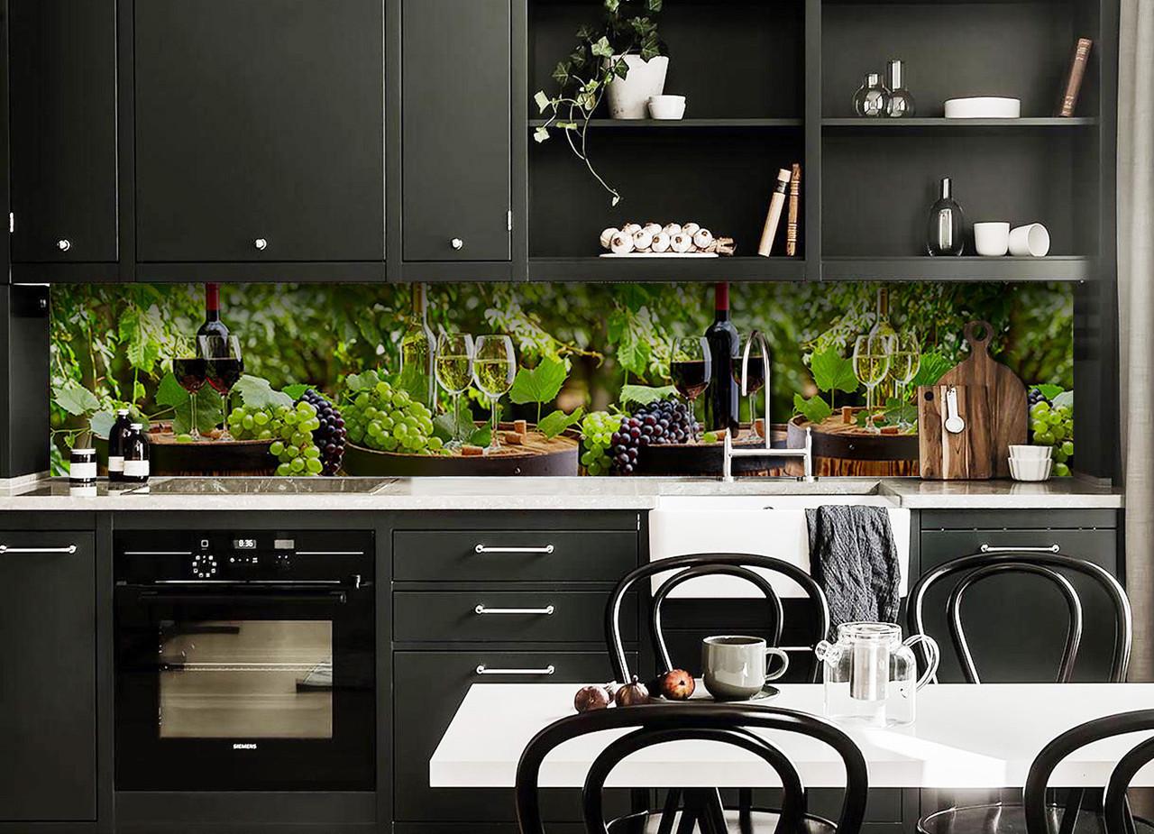 Кухонный фартук Сочный виноград вино из самоклеющейся виниловой пленки 60х250 см Зеленый