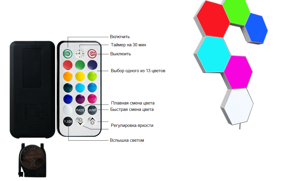 Светильник модульный Quantum сенсорный LED с пультом 13 цветов 10,3x9,2x3 см - фото 7